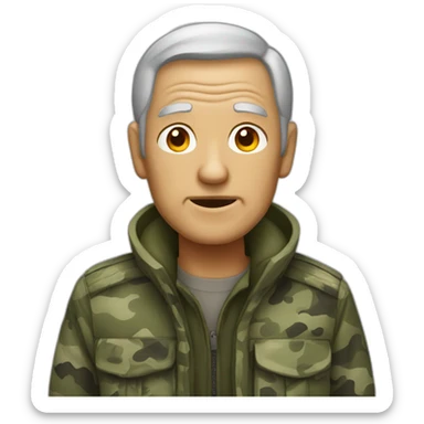 old man with gray hair dressed in camouflage sticker
