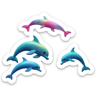 I sunset in the ocean with a rainbow. Pink dolphins and unicorns jumping out of water sticker
