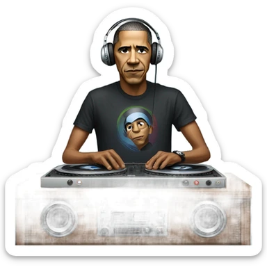 Obama DJing on turntables  sticker