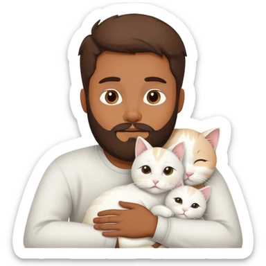A brown man snuggling a white cat sticker