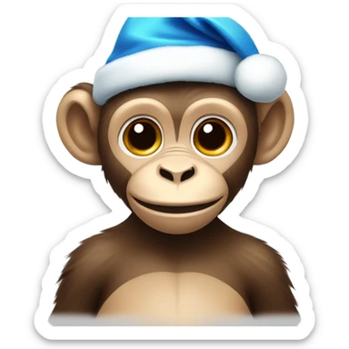 cute monkey with blue Christmas hat sticker