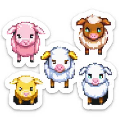 Minecraft style sheep, blocky pig friend, and blocky chicken friend together sticker