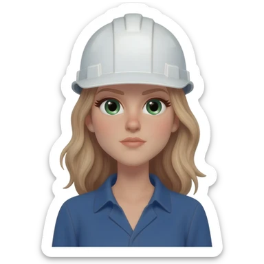 Ingeniera mujer civil con ojos verdes, pelo clarito pero no mono, con casco blanco de ingeniera sticker