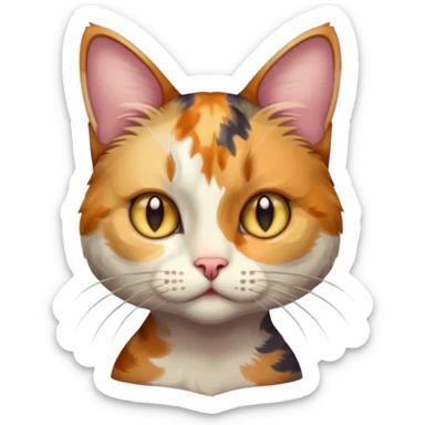 full body anxious looking colourful light calico tabby cat with hazel eyes and very patchy calico fur sticker