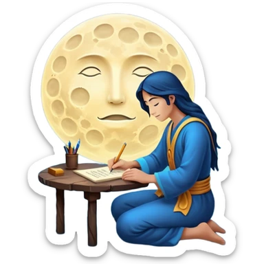 human mystic writing formulas on glowing moon surface sticker