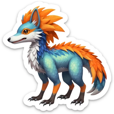 Colorful Fruity Iridescent Warm-colored Tropical Exotic Vernid-Sergal-Trico-Silvally-Nargacuga-fusion-hybrid-animal-creature, full body sticker