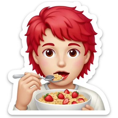A strawberry face eating cereal sticker