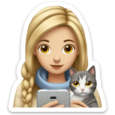 european girl with cat texting sms sticker