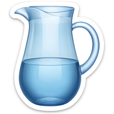 A water pitcher, transparent, slightly blue water, no lid, no droplets, tall, without a handle or spout.
 sticker