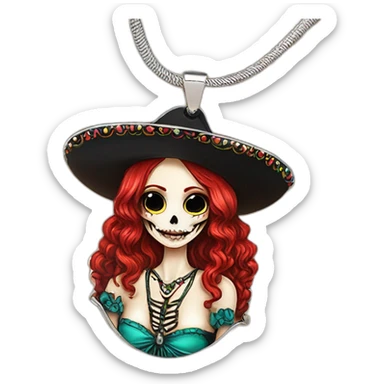 Skull girl mexican red hair Sombrero Necklace with pendant sticker