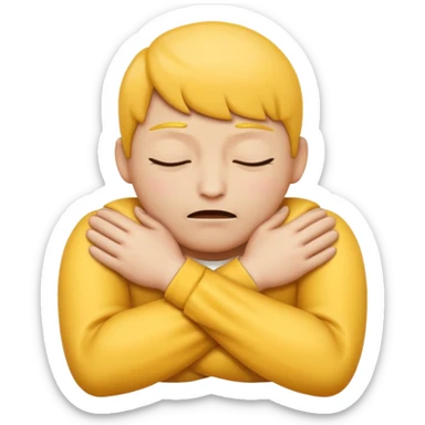 Yellow face emoji strangling itself with 2 arms crossed sticker
