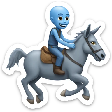 Gray alien riding a blue donkey sticker