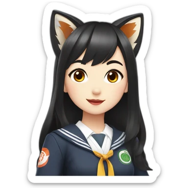 fox girl with black haired in Japanese school uniform sticker