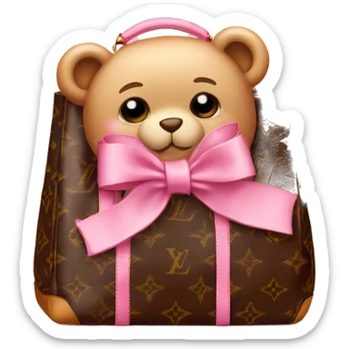 pink bow teddy bear solo looking out of louis vuitton  bag sticker