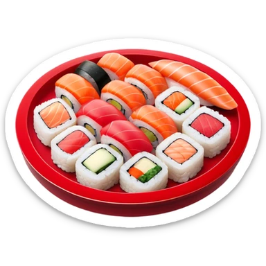 Sushi Cinematic Realistic Sushi Dish Emoji, depicted as one or two artfully arranged pieces of fresh sushi, rendered with delicate textures and subtle, natural lighting that highlights its refined simplicity. sticker