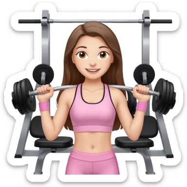 happy white long brunette hair girl with hazel eyes in light pink workout clothes at the gym sticker