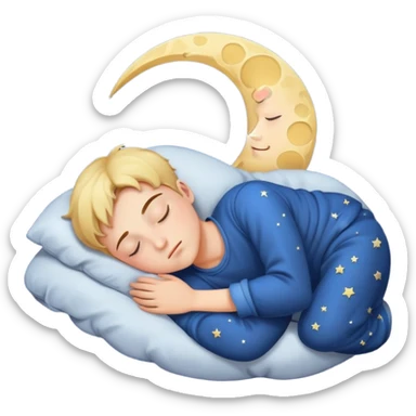boy sleeping with Z symbols stars and moon in night sky sticker