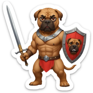A bullmastiff as a legend with sword and shield sticker