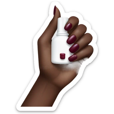 White female hand with burgundy nail polish on her nails with the bottle in her hand sticker