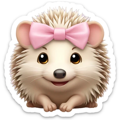 cute hedgehog smiling with light pink bow on top of head  sticker