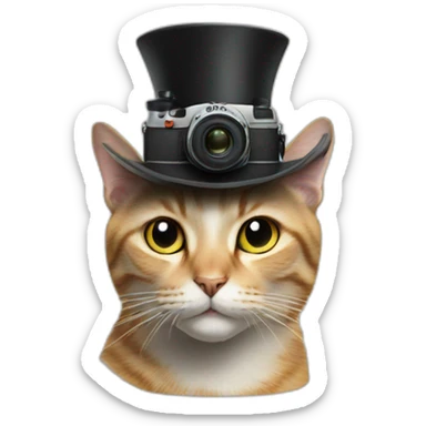 Cat in high hat with photo camera sticker