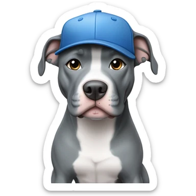 Blue nose pitbull all gray no white in color with blue eyes. Dog must be wearing a baseball hat. Don't generate a body just the head. sticker