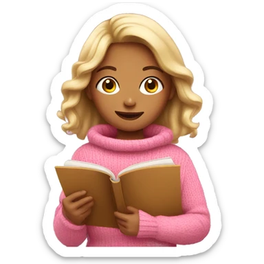 Girl reading wearing cozy pink sweater  sticker