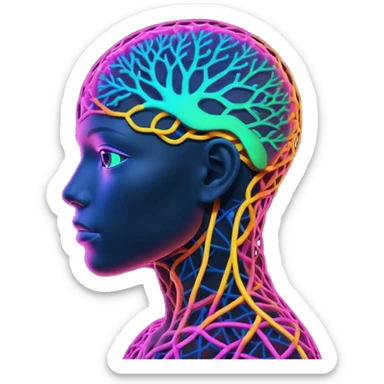 human silhouette with a neural network pattern inside the head sticker