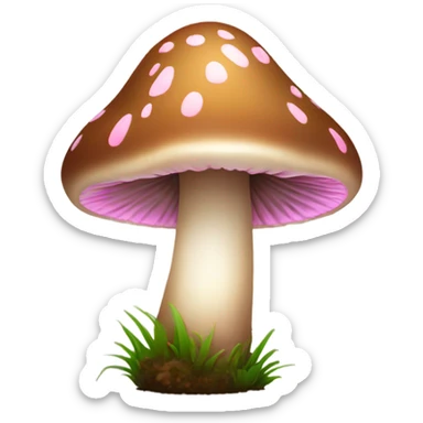 Brown mushroom with pink tip long stem sticker