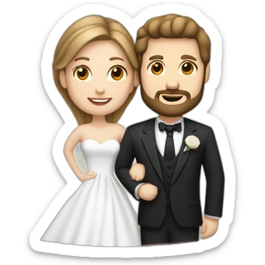 wedding between a light brown hair white woman and a dark hair white man with a trimmed beard  sticker