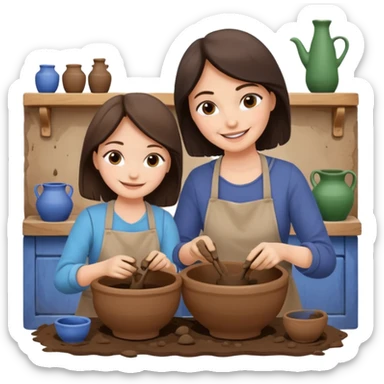 mother and daughter doing potery sticker