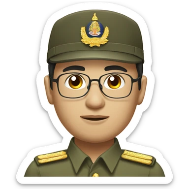 man with round glass wearing thai governer khaki uniform pay respect sticker