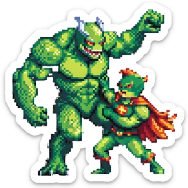 Abomination vs Hulk, green superhero fighting scaly monster villain sticker