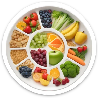 round white plate full of healthy food sticker