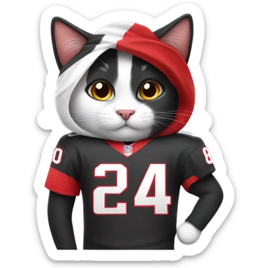 A black and white cat wearing a Washington commanders jersey  sticker