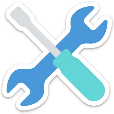 Wrench and screwdriver crossed, flat emoji style, outline with blue and turquoise colors sticker