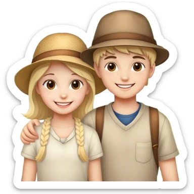 boy and girl with hat smiling together outdoors sticker