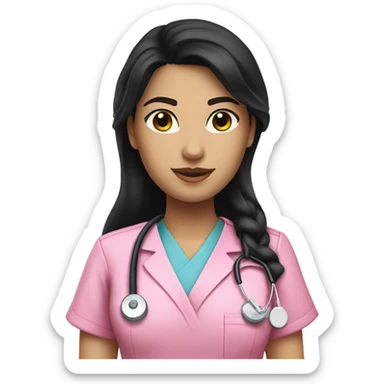 pretty brunette nurse with long black hair in pink scrubs sticker
