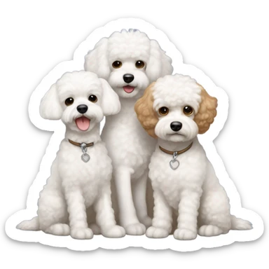 3 dogs - 2 white bichons, 1 light brown cavapoochon with white patch on its chest sticker