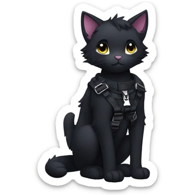 Anthro Cool Beautiful Black Cat-Fursona-Fakemon with Emo Hair-bangs with Chest Harness sticker