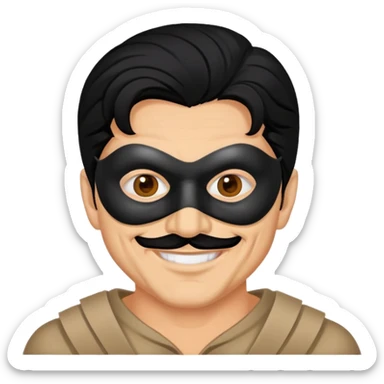 full face masked man, evil, serial killer, creepy, black hair, older, shoulders, smiling sticker