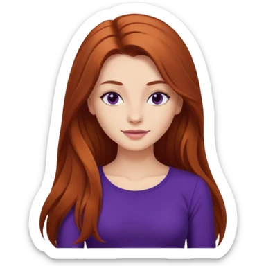 Gorgeous girl with volume auburn extra long hair cleavage dark purple top smirking  sticker