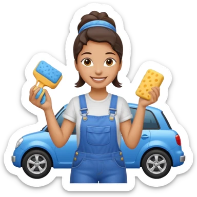 car washer woman with car  sticker