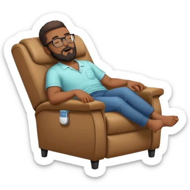 Black hair Guy with glasses and beard sleeping on recliner and drooling  sticker