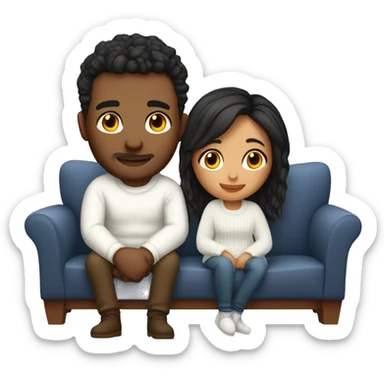 A cute couple cuddle with cozy white sweater on a couch and on bed sticker