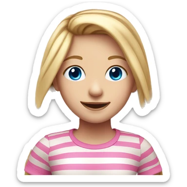 Smiling girl with long blonde hair and pink stripes, blue eyes sticker