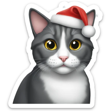 Gray tuxedo cat Christmas  sticker