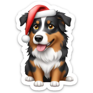 Tri color Australian shepherd wearing Santa hat sticker