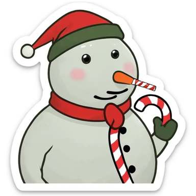 Frosty snowman with candy cane sticker