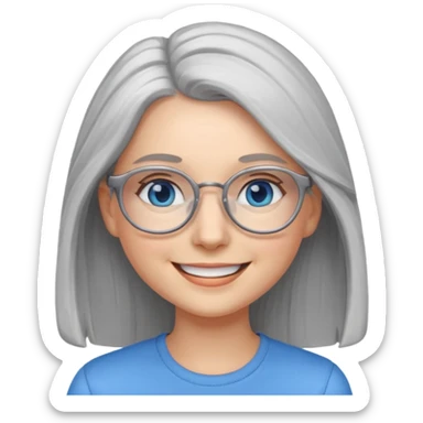 Long Grey haired emoji with blue eyes and glasses female young  sticker